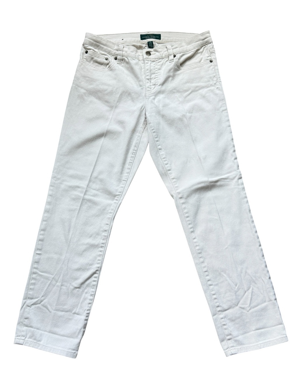 Lauren Ralph Lauren White Straight Leg Jeans Size 8 Minimalist Coastal Mom Denim